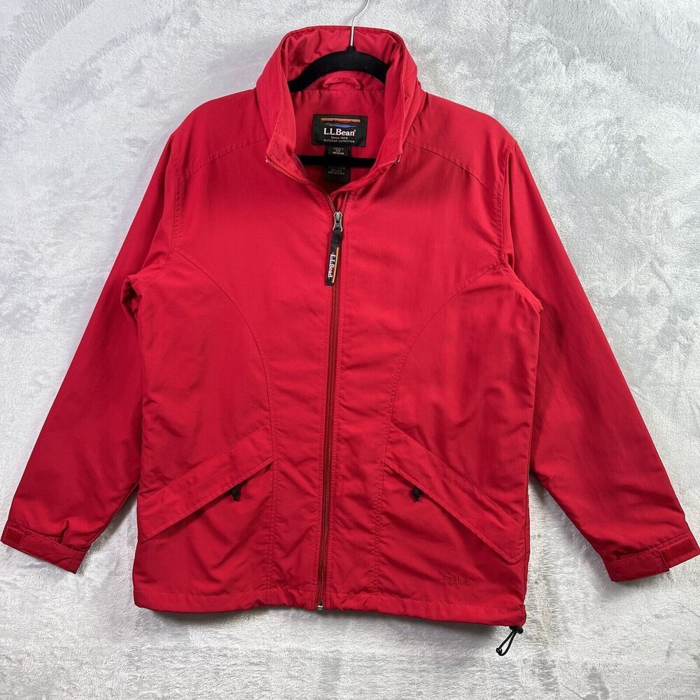 LL Bean Jacket Windbreaker Packable‎ Hood Women's Medium Red Outdoor OTL43 Rain
